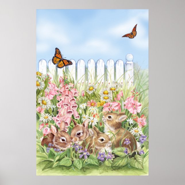 Bunnies im Garten Poster (Vorne)