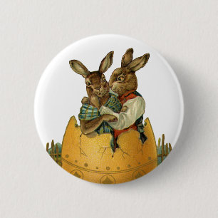 Bunnies in einem Goldeier, Vintag Viktorianischer  Button