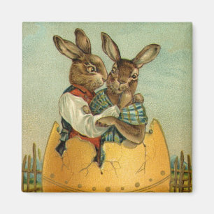 Bunnies in einem Goldeier, Vintag Viktorianischer Magnet
