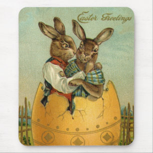 Bunnies in einem Goldeier, Vintag Viktorianischer Mousepad