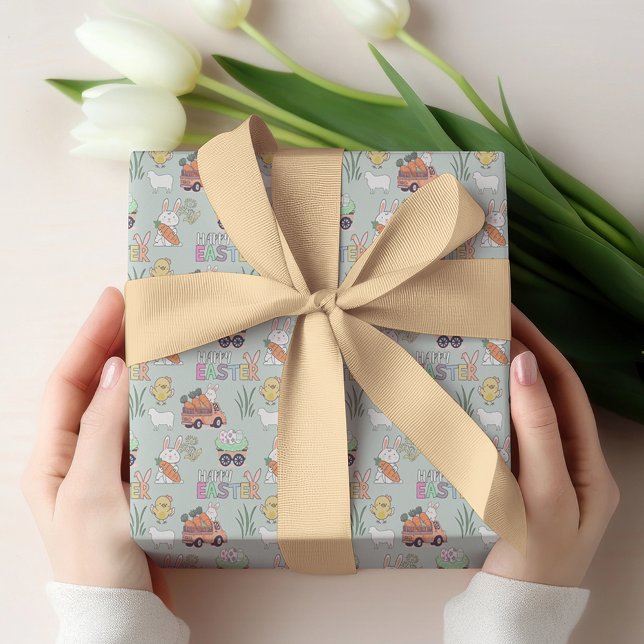 Bunnies mit Karotten und kleinen Osterhühnern Geschenkpapier (Von Creator hochgeladen)