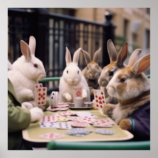 Bunnies, sie bluffen, wetten und springen, um zu g poster