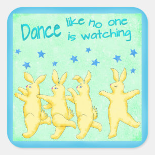 Bunnies tanzen wie niemand, der gelb grün guckt quadratischer aufkleber