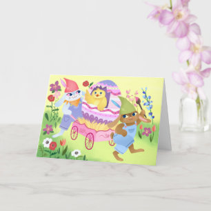 Bunnies und Chick Happy Oaster Karte