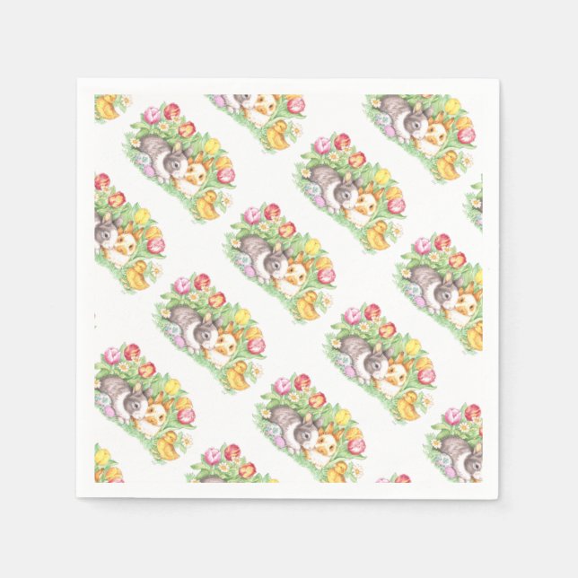 Bunnies und Chicks, Osterhasen-Papier Napkins Serviette (Vorderseite)