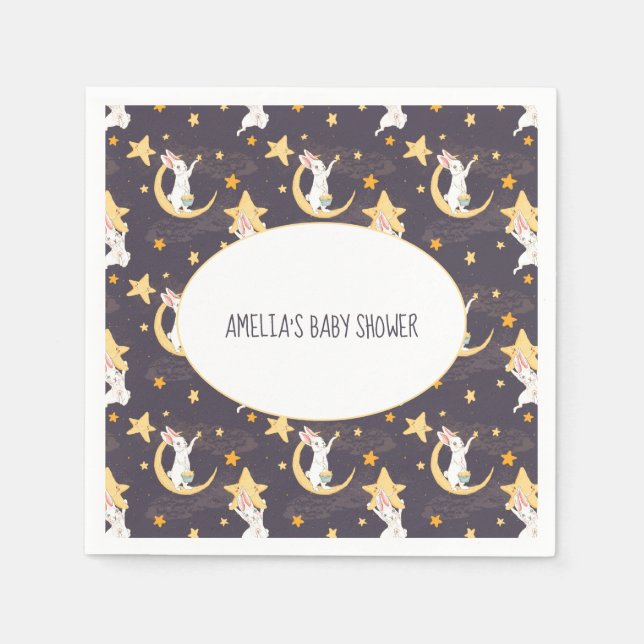 Bunnies und Gold Stars auf Grau Serviette (Vorderseite)