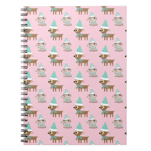 Bunnies und Reindeer über Pale Pink Holiday Art Notizblock (Vorderseite)