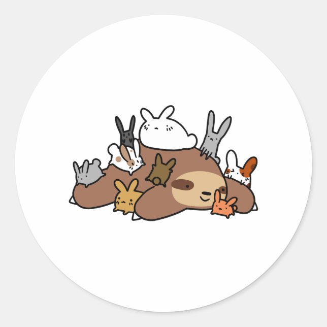 Bunnies und Sloth Runder Aufkleber (Vorderseite)