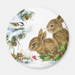 Bunnies und Vögel genießen Schnee Magnet