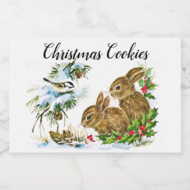 Bunnies und Vögel geniessen Schneeweihnachtsfest Lebensmitteletikett