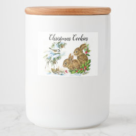 Bunnies und Vögel geniessen Schneeweihnachtsfest Lebensmitteletikett