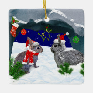 Bunnies unter dem Mistletoe Keramikornament
