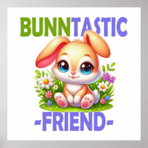 Bunntastic Friend Pun. Niedlich Bunny Rabbit Carto Poster