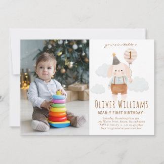 bunny 1st birthday blue balloon einladung