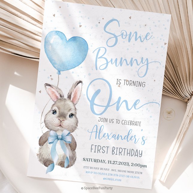Bunny 1st Birthday Boy  Einladung (Bunny Birthday Invitation, Some Bunny Invite, 1st birthday bunny,1st birthday boy, Easter Rabbit Boy)