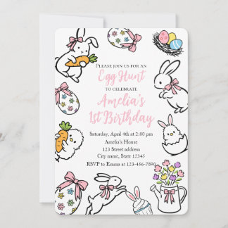 Bunny 1st Birthday Invitation Custom Easter Egg Einladung