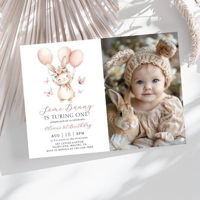 Bunny 1st Birthday Photo Invitation Einladung (Von Creator hochgeladen)