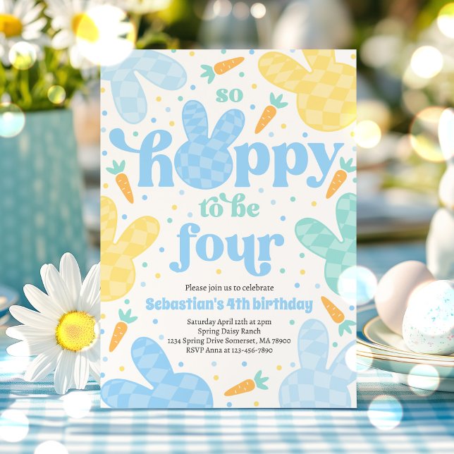 Bunny 4th Birthday Party Spring Boy Bunny Birthday Einladung (Von Creator hochgeladen)