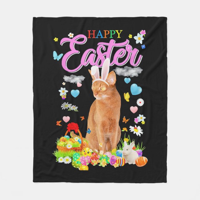 Bunny Abyssinian Cat Happy Oaster Fleecedecke (Vorderseite)