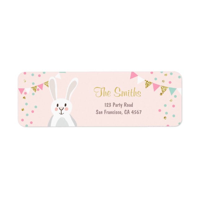 Bunny Address Labels Spring Pink Gold Oaster (Vorne)