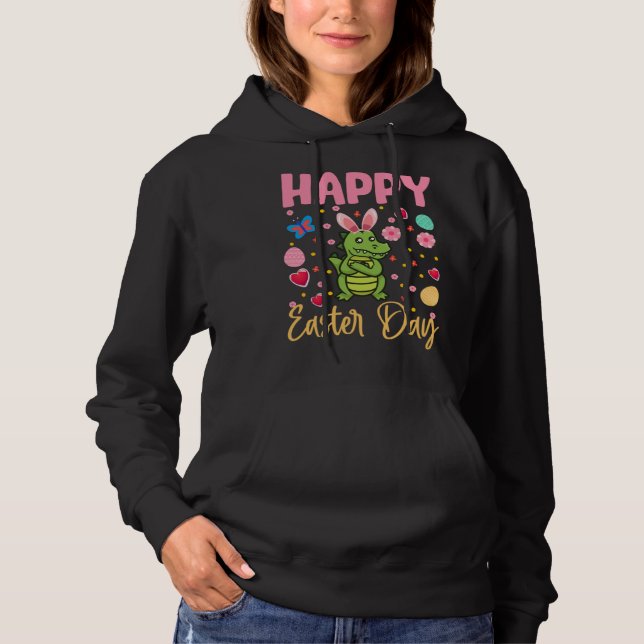 Bunny Alligators Colorful Eggs Hunting Happy Easte Hoodie (Vorderseite)