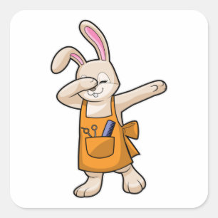 Bunny als Friseur mit Comb & Schere Quadratischer Aufkleber