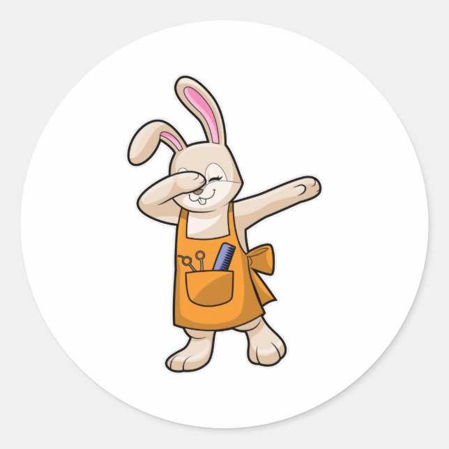 Bunny als Friseur mit Comb & Schere Runder Aufkleber (Vorderseite)