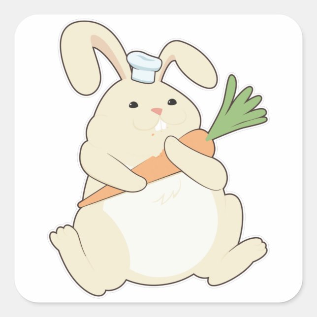 Bunny als Koch mit Carrot Quadratischer Aufkleber (Vorderseite)