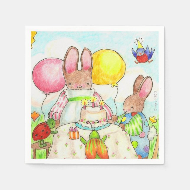 Bunny and Bug Birthday Napkins Serviette (Vorderseite)