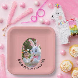 Bunny and Child photo in Oval Frame Easter Pappteller