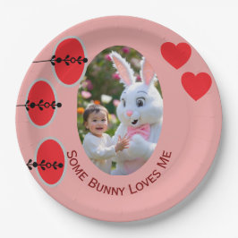 Bunny and Child photo in Oval Frame &Hearts Easter Pappteller