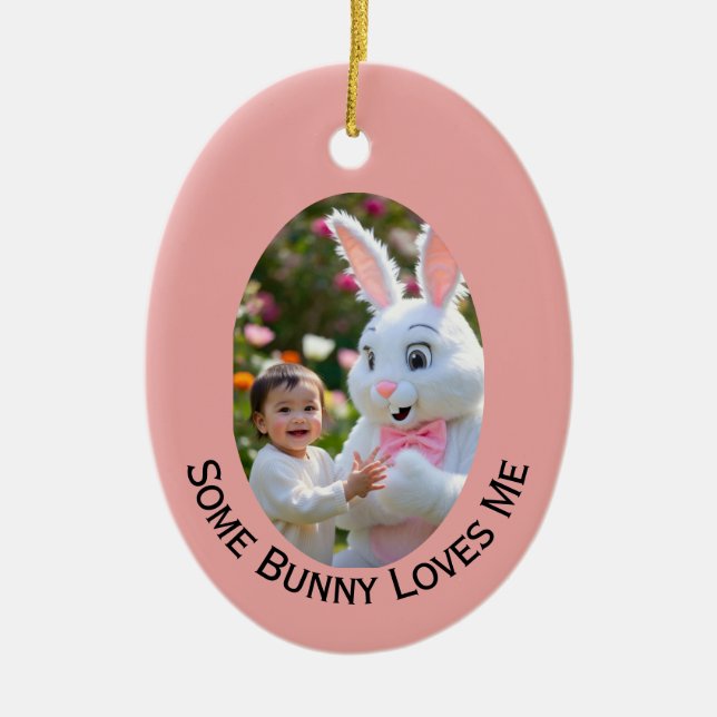Bunny and Child two photos Oval Frame Easter Keramik Ornament (Vorne)