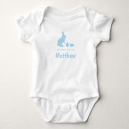 Bunny And Eggs In Blue With Name My First Easter Baby Strampler