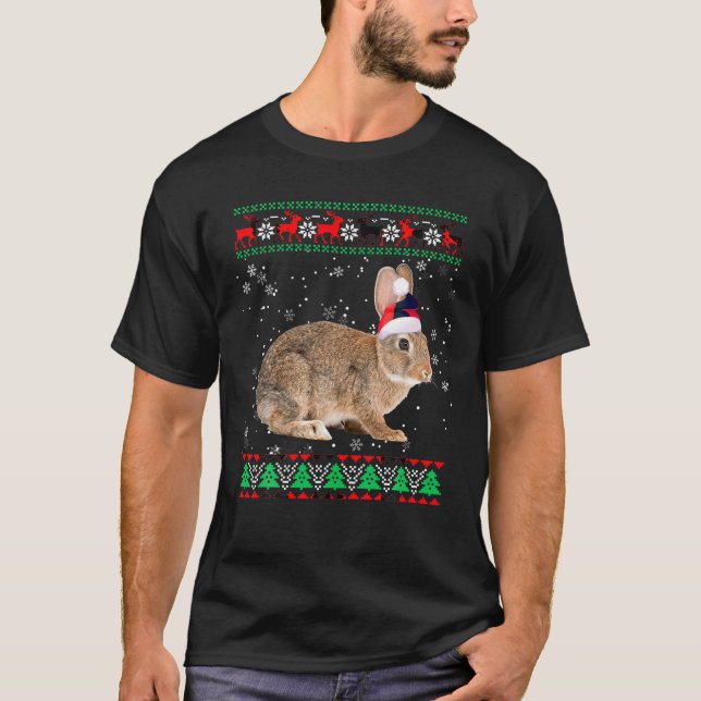 Bunny Animal Lover Xmas Matching Santa Ugly Bunny T-Shirt (Vorderseite)