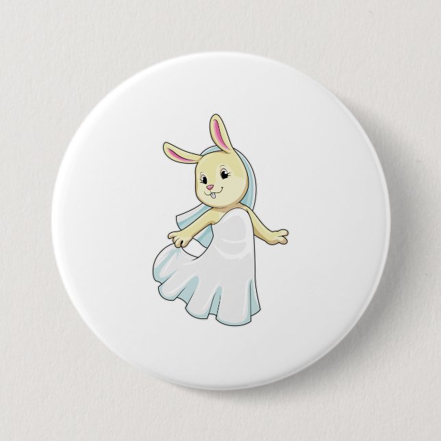 Bunny as Bride with Veil Button (Vorderseite)