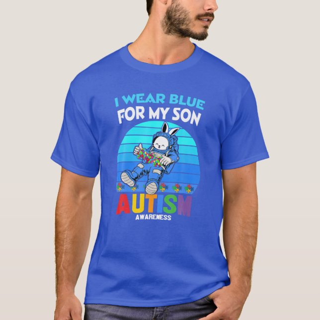 Bunny Astronaut Kostüm Autismus Ich trage Blau für T-Shirt (Vorderseite)