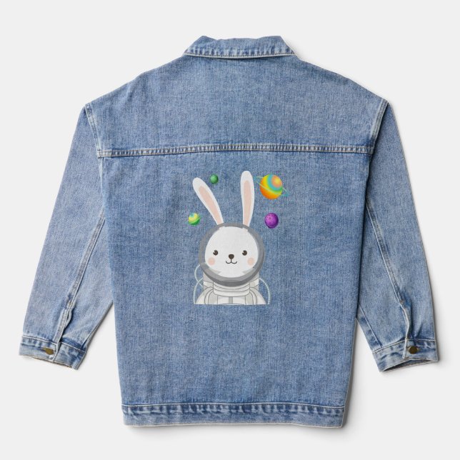 Bunny Astronaut Ostertag Niedlich Space Rabbit Boy Jeansjacke (Rückseite)
