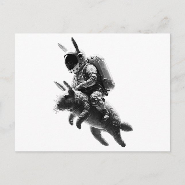 Bunny Astronaut reitet ein Kaninchen im Weltraum Postkarte (Vorderseite)
