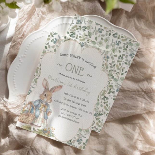 Bunny auf dem Weg Greneery Girl zum ersten Geburts Einladung (Von Creator hochgeladen)