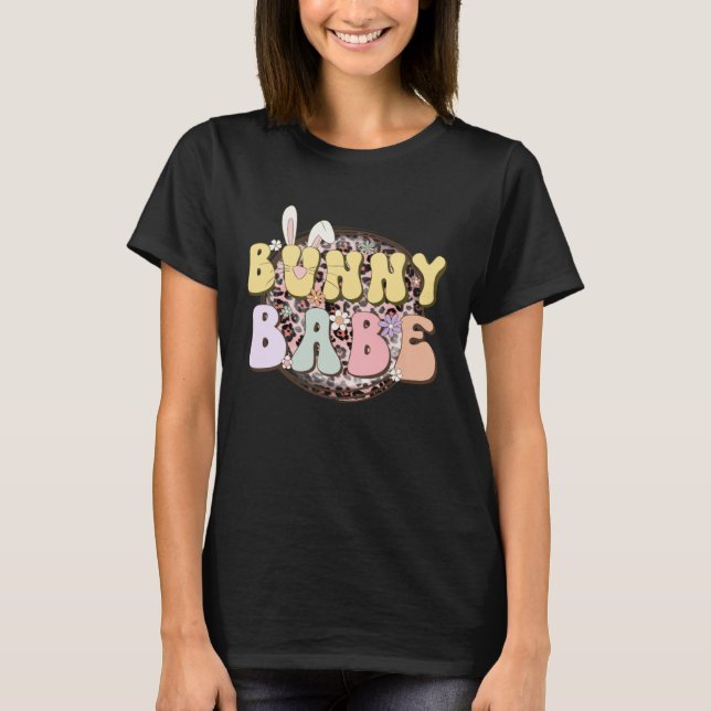 Bunny Babe Rabbit Ear Buffalo Plaid Retro Groovy E T-Shirt (Vorderseite)