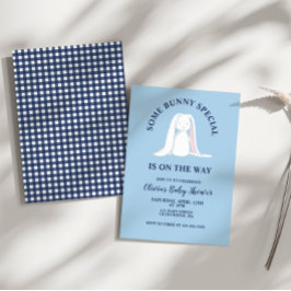 Bunny Baby Dusche Blau Kariert Einladung