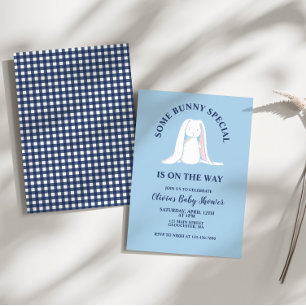 Bunny Baby Dusche Blau Kariert Einladung