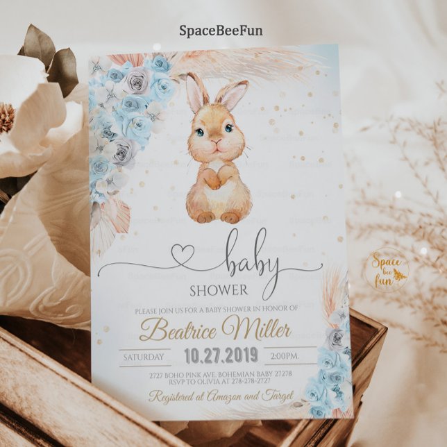 Bunny Baby Dusche Einladung Boy Boho pampas Gras (Bunny Baby Shower Invitation Boy Boho pampas grass Bohemian Rabbit Bunny Baby Shower Some Bunny )