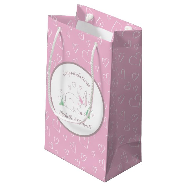 Bunny Baby Dusche Spring Pink Girl Kleine Geschenktüte (Rückseite Schrägansicht)