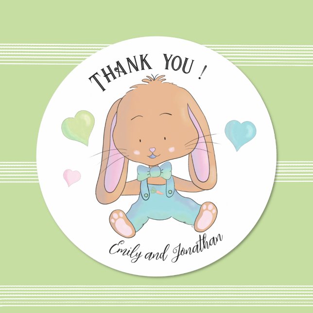Bunny Baby Dusche Vielen Dank White Round Sticker (Von Creator hochgeladen)