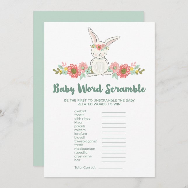 Bunny Baby Dusche Word Scramble Game Card Einladung (Vorne/Hinten)