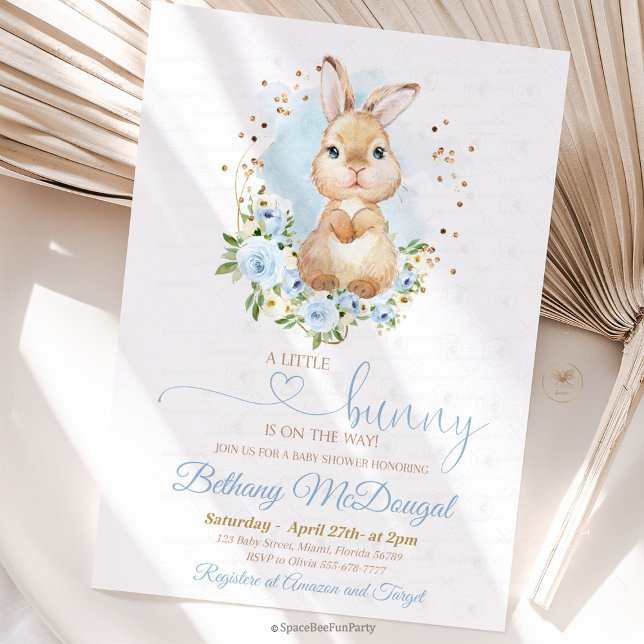Bunny baby shower Boy Einladung (Bunny baby shower, invitation ,baby shower,Some Bunny,Invite Easter,Rabbit boy,Spring Floral,Pink an)