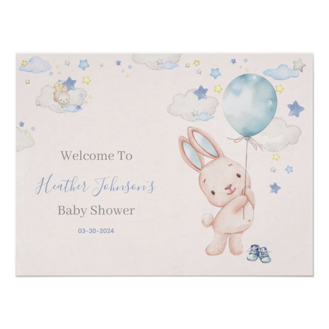 Bunny Baby Shower Boy Poster (Vorderseite)