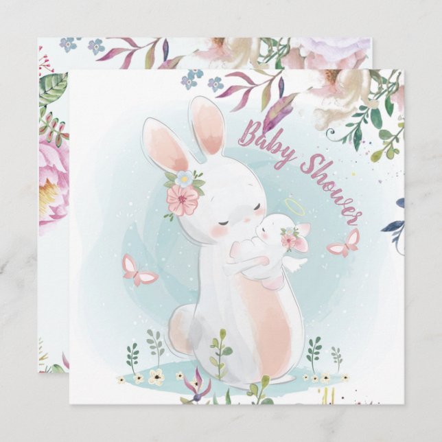 Bunny Baby Shower Einladung (Vorne/Hinten)