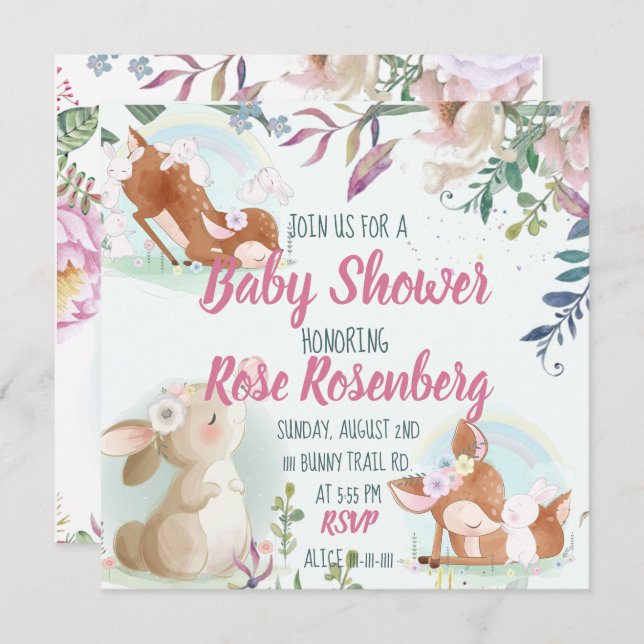 Bunny Baby Shower Einladung (Vorne/Hinten)